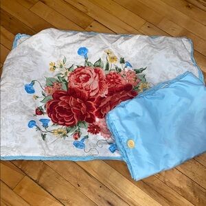 Floral Bedding Set with Blue Accents